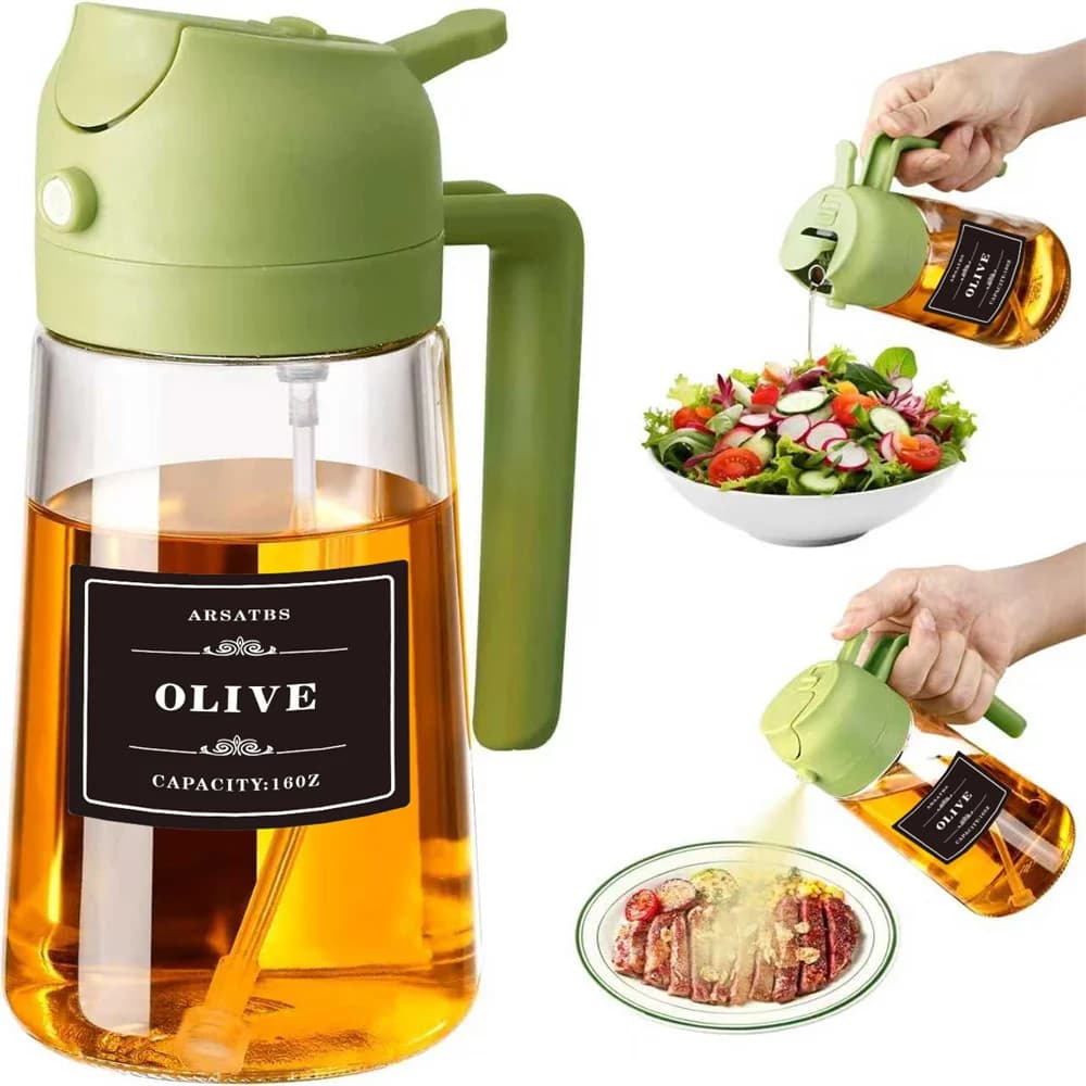 Pulvérisateur d'huile pour la cuisine, distributeur d'huile d'olive 2 en 1 avec autocollants, flacon