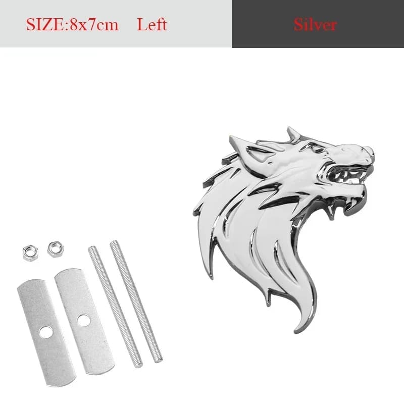 Emblème de calandre de voiture en métal, tête de loup, Badge de coffre en métal pour Audi Honda Chev