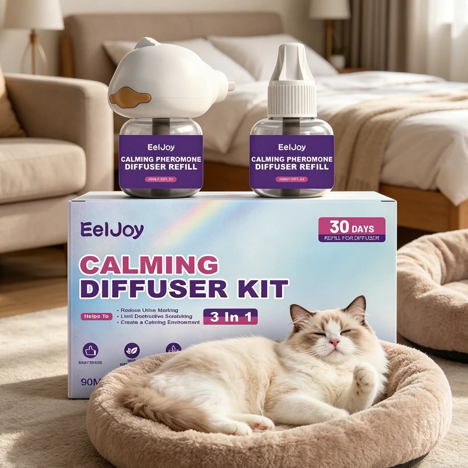 Diffuseur apaisant pour chats, anti-stress, aide à la relaxation pour chats anxieux, diffuseur d'amb