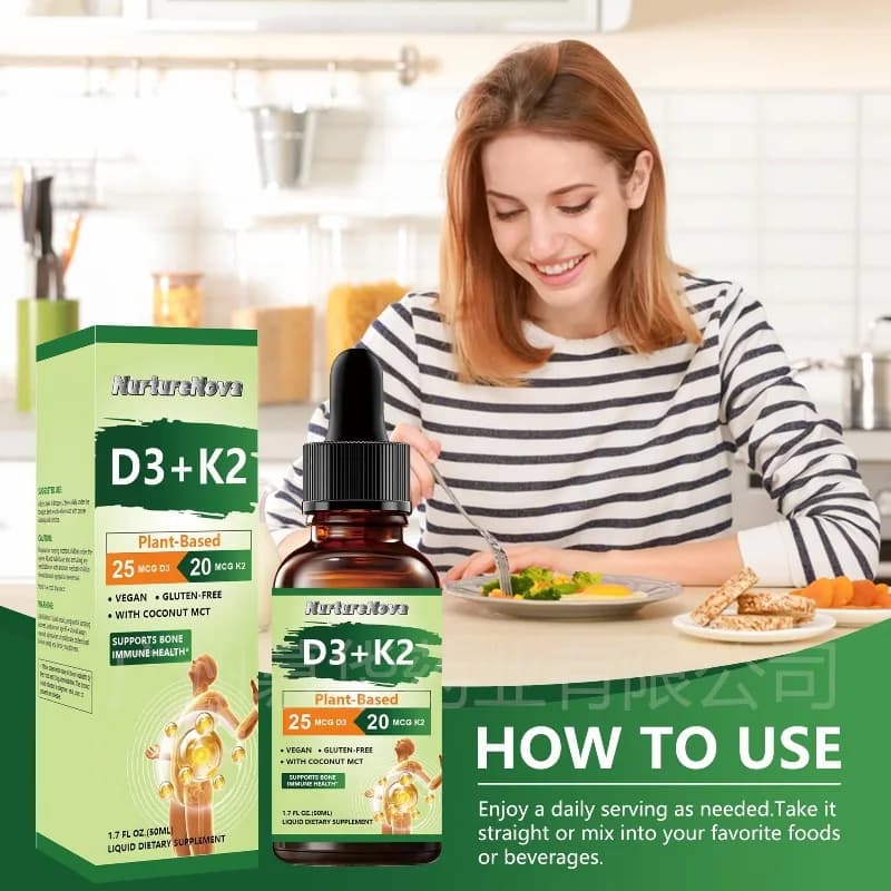 Offre Spéciale : Vitamine D3 + K2 en Gouttes Liquides – Complément Oral Naturel à Absorption Facile