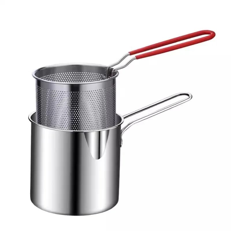 Petit Pot de friteuse en acier inoxydable de 1200ml, avec longue poignée et panier de passoire, écon