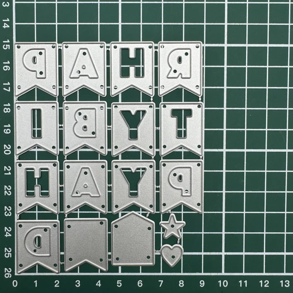 Matrices de découpe en métal pour drapeaux de lettres joyeux anniversaire, pour bricolage, Scrapbook