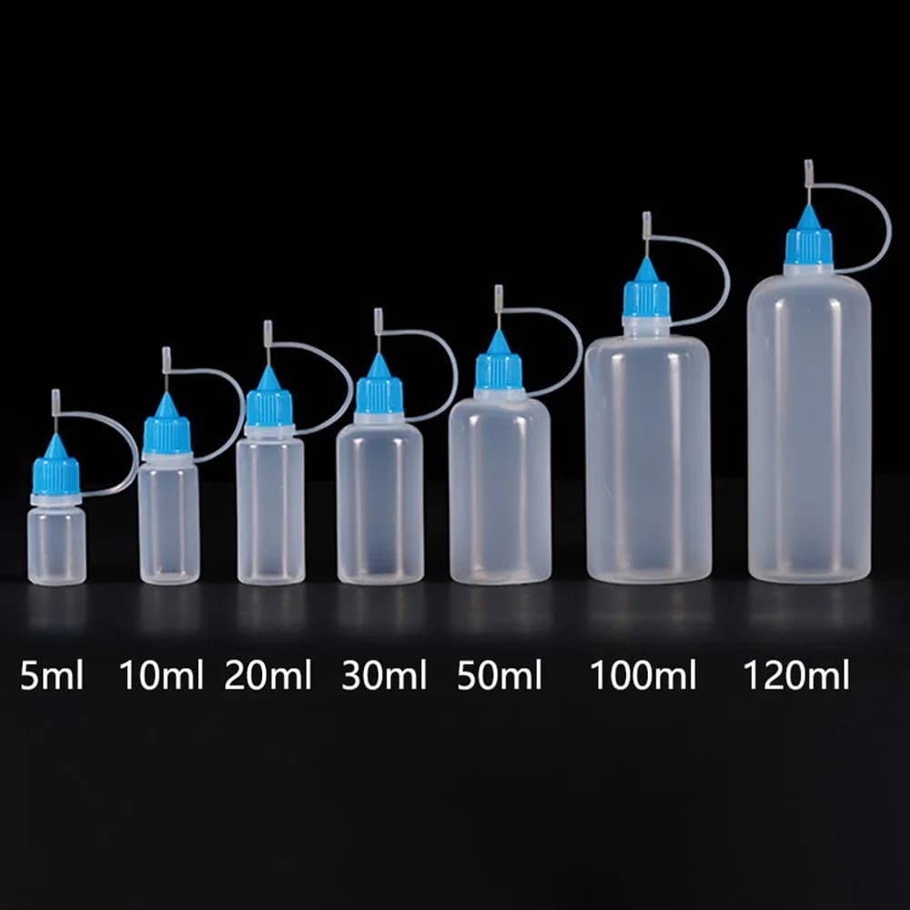 Bouteille applicateur à pointe compressible en plastique PE, compte-gouttes rechargeable avec boucho