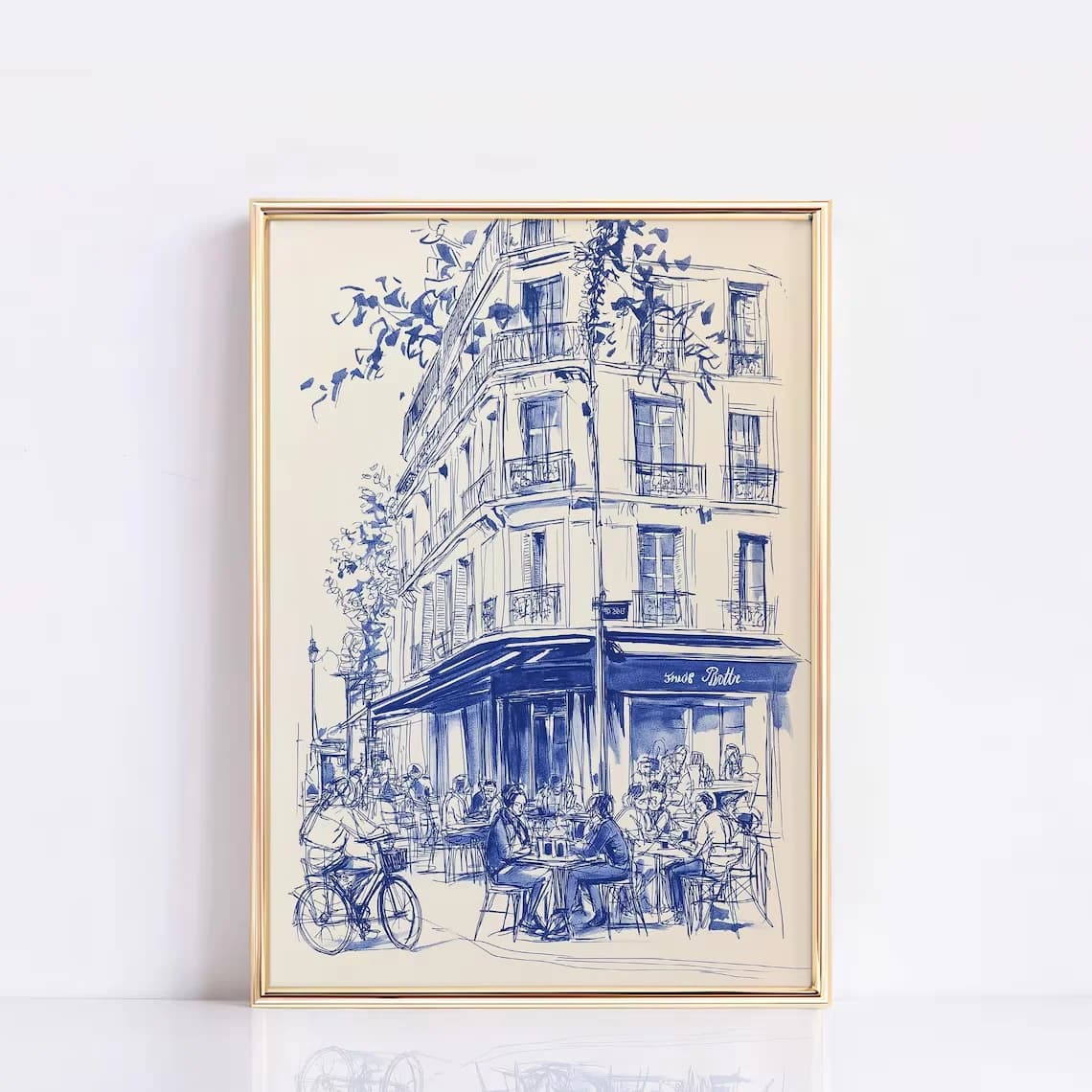 Affiche d'art linéaire Café de Paris, Décoration murale Bistro français, Dessin minimaliste de Paris