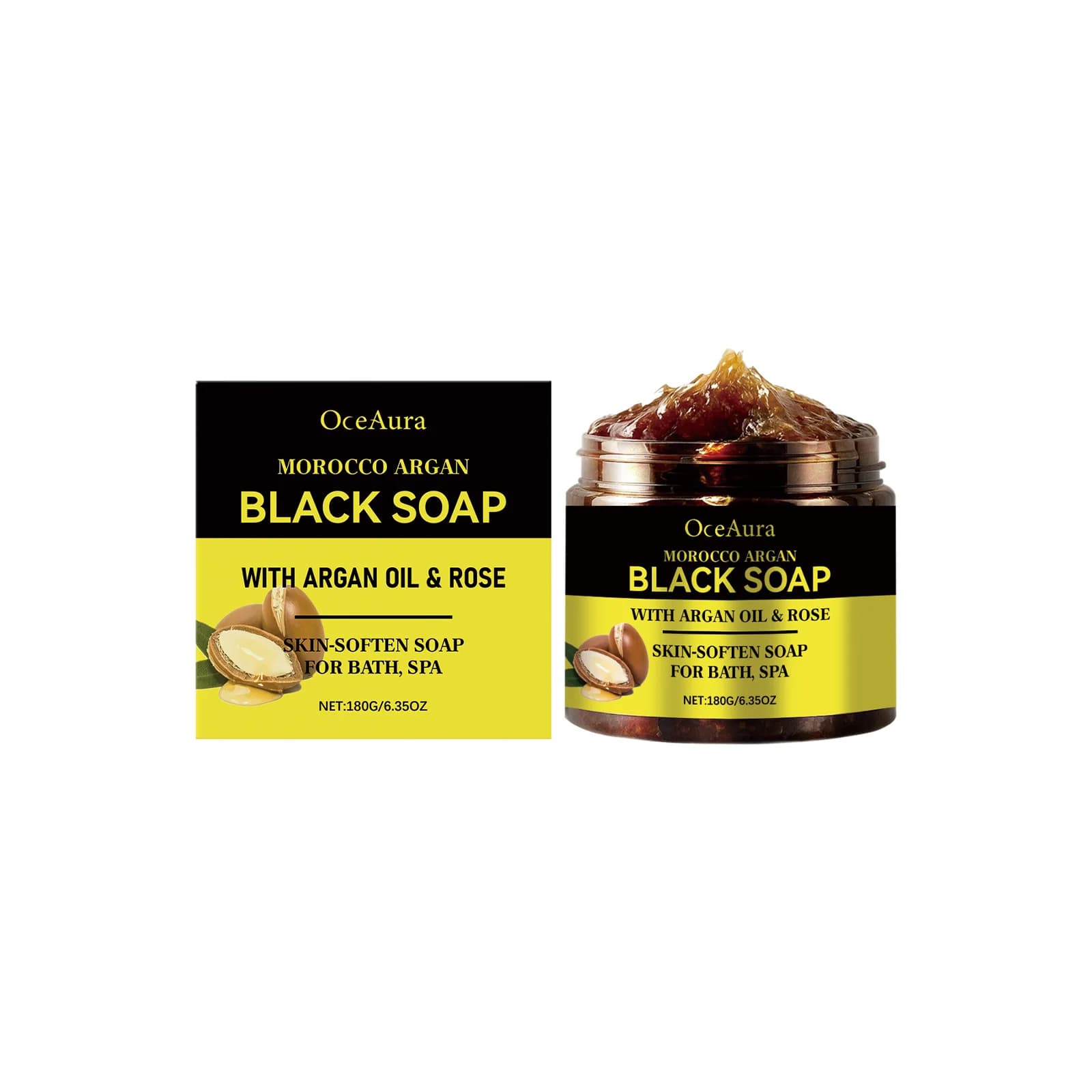 OceAura savon noir huile d'argan maroc exfoliant corps lisse doux professionnel nettoyage de la peau