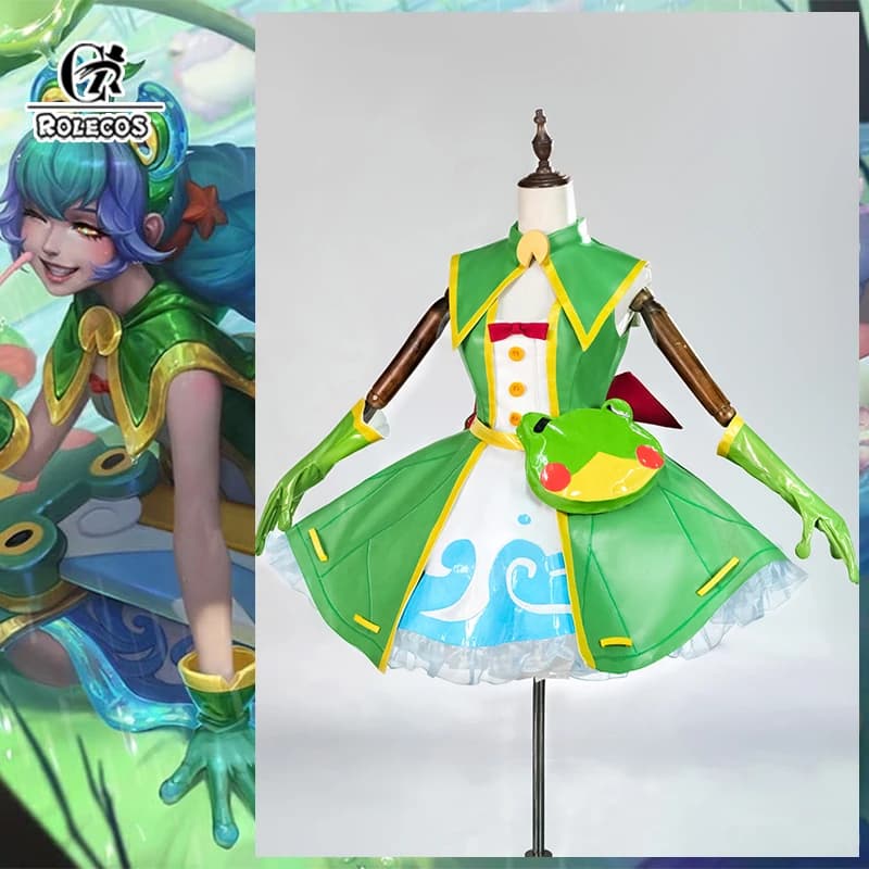 Nouvelle tenue de cosplay ROLECOS Game LOL Rain Shepherd Gwen, robe verte pour femme, style humorist