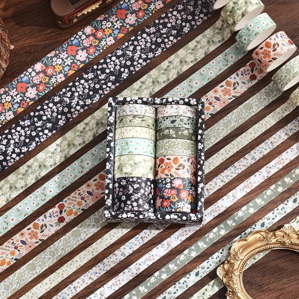 12 rouleaux de bandes Washi à fleurs, fournitures de Scrapbooking, bande Washi rétro, grille, décora