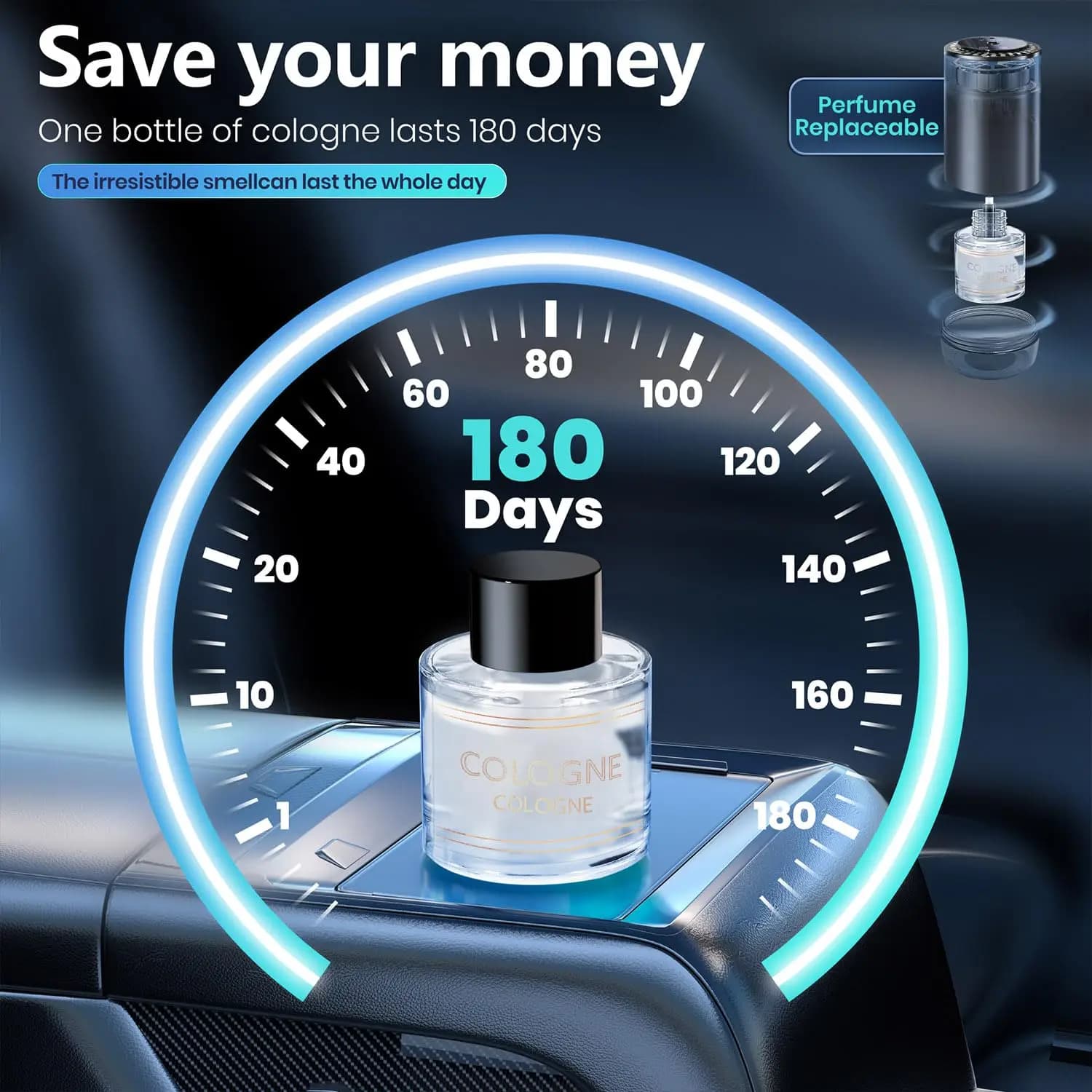 Diffuseur d'Arôme Intelligent pour Voiture avec Humidificateur Rechargeable, Désodorisant aux Huiles Essentielles, 3 Niveaux Rég