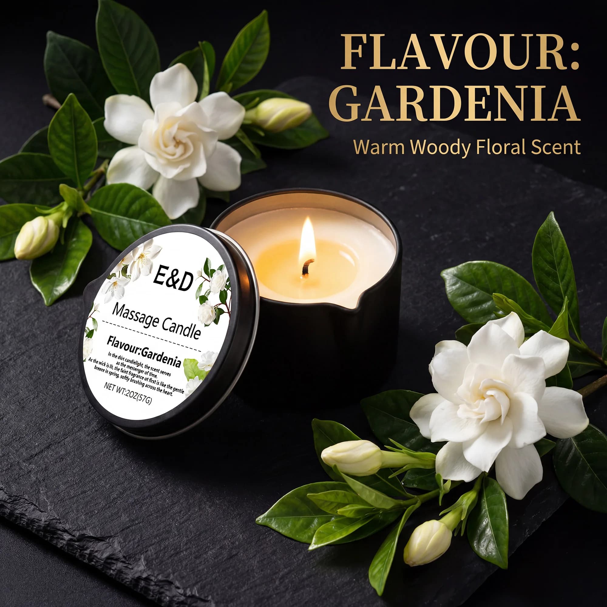 Bougie de massage à l'huile de gardénia 2oz