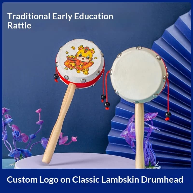 Tambour à hochet en bois, tambour rotatif à hochet, instrument de musique portatif pour bébé, enfant, jouet