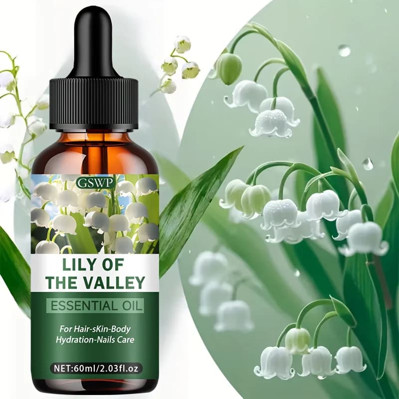 Huile essentielle de lys de la vallée de Noël GSWP, adaptée aux soins des cheveux, de la peau et des ongles. Contient de la glycérine. 60 ml/120 ml