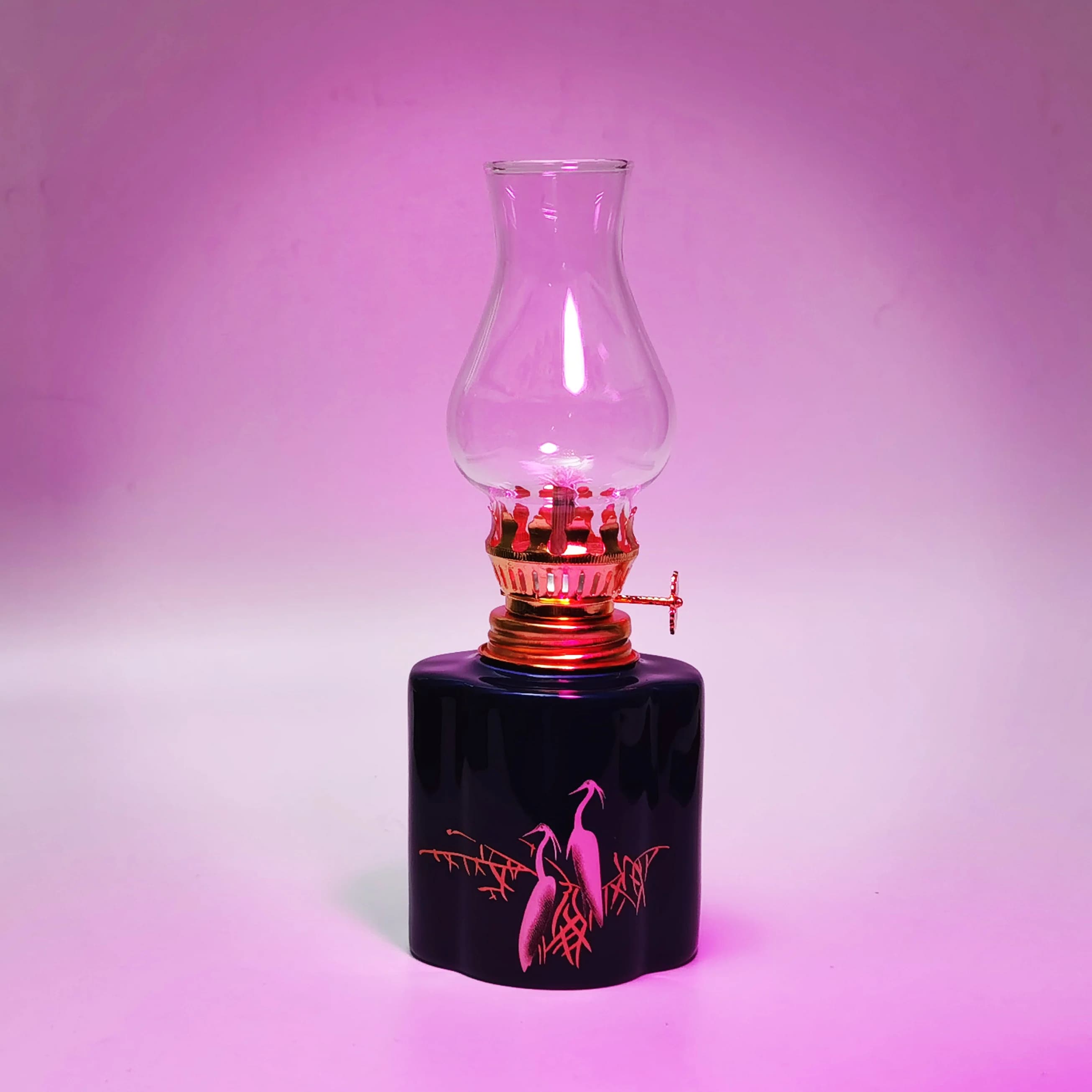 Lampe à huile vintage en céramique, lanterne à kérosène de 7.17 pouces avec flamme réglable pour la méditation, le camping et la décoration intérieure