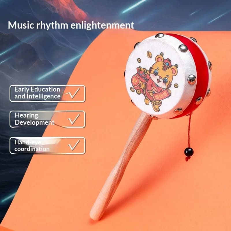Tambour à hochet en bois, tambour rotatif à hochet, instrument de musique portatif pour bébé, enfant, jouet