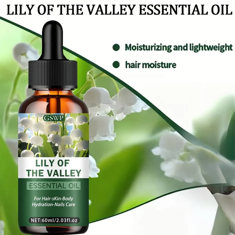 Huile essentielle de lys de la vallée de Noël GSWP, adaptée aux soins des cheveux, de la peau et des ongles. Contient de la glycérine. 60 ml/120 ml
