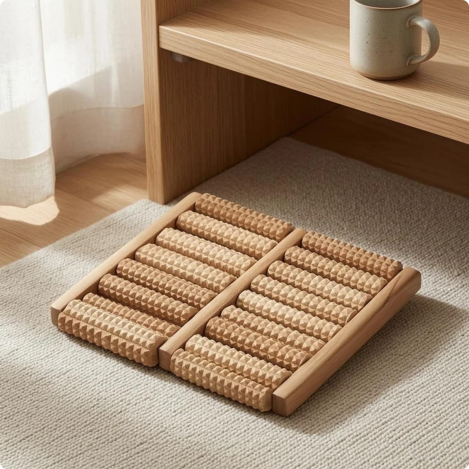 Planche de massage des pieds en bois texturé – Rouleaux