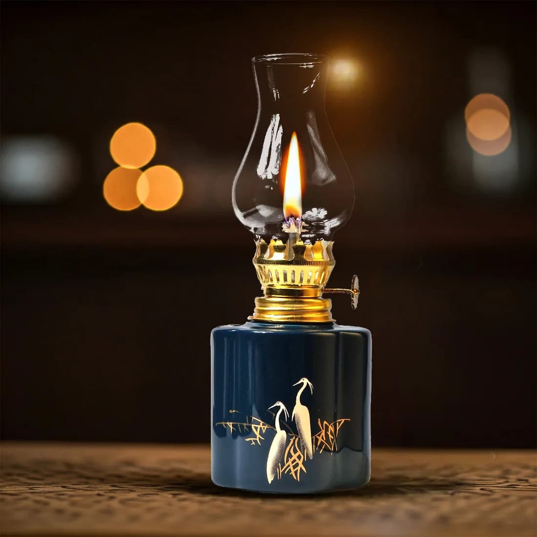Lampe à huile vintage en céramique, lanterne à kérosène de 7.17 pouces avec flamme réglable pour la méditation, le camping et la décoration intérieure