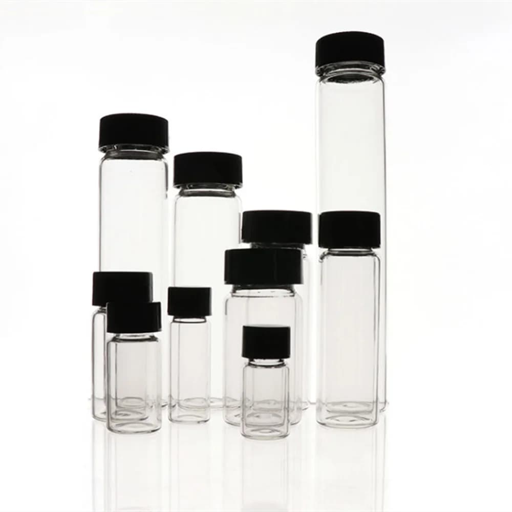 Flacons d'échantillons en verre transparent de 3 ml à 50 ml, flacons d'huile essentielle, flacons de laboratoire, récipients pour chimie