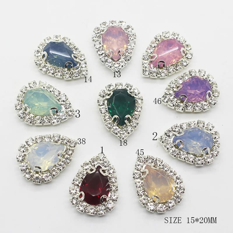 Boutons de décoration de mariage en strass, 10 pièces/lot, 15x20mm, ruban de fleur à cheveux Diy, accessoires de décoration pour embellissement de mariage