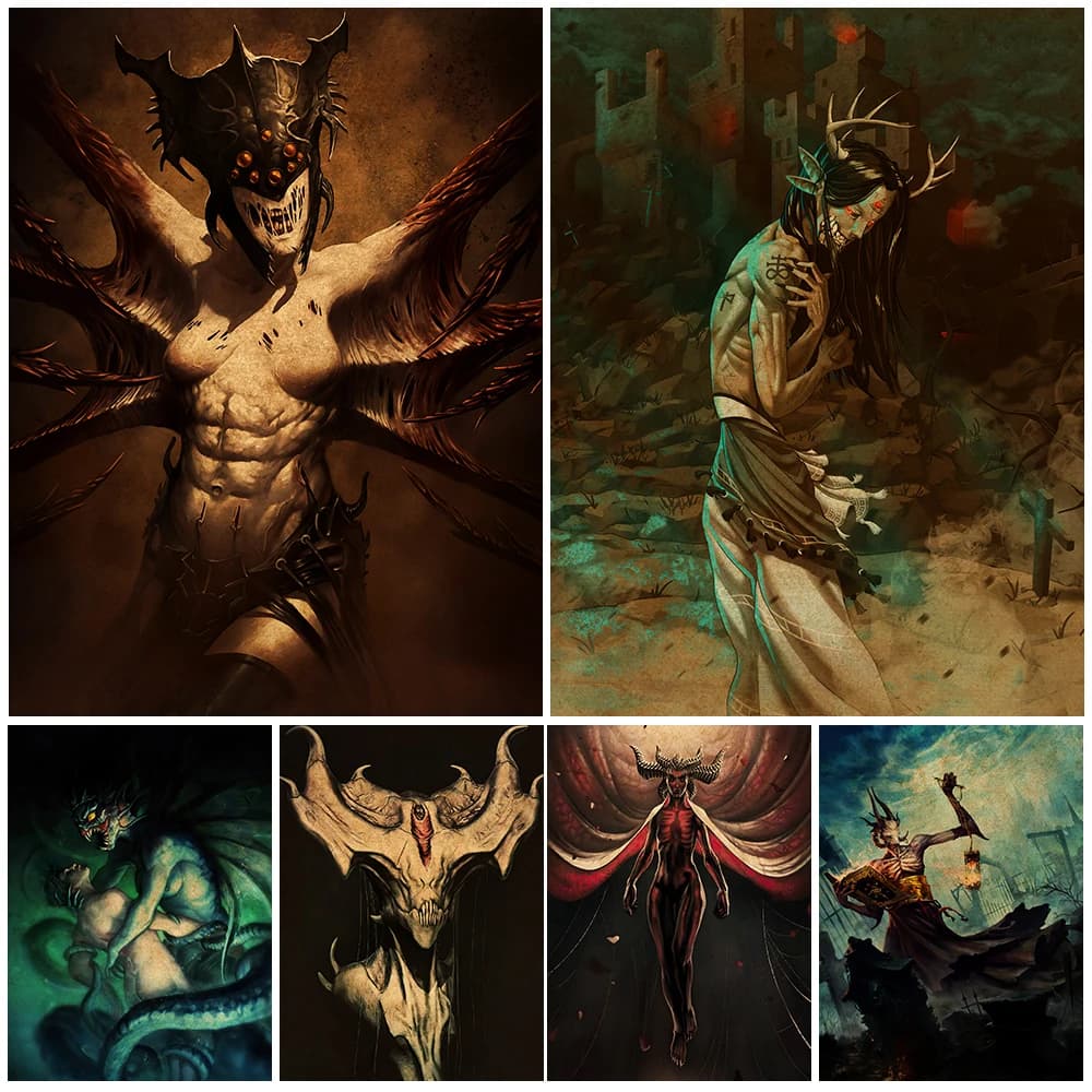 Affiche et imprimés d'art rétro diable de l'enfer, diable noir sans yeux, peinture sur toile murale pour décoration de salon sans cadre