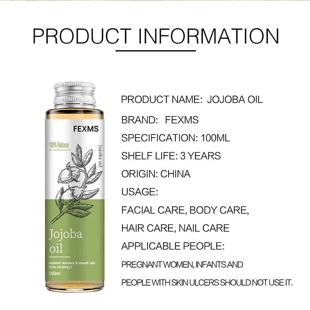 Huile de jojoba 100% naturelle pure, hydratant naturel non raffiné pressé à froid pur pour réparer la peau blessée, les cheveux, le corps et les ongles 100 ml