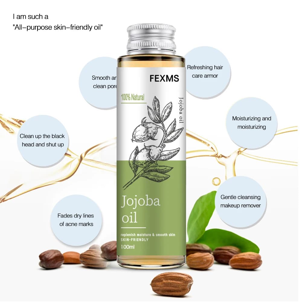 Huile de jojoba 100% naturelle pure, hydratant naturel non raffiné pressé à froid pur pour réparer la peau blessée, les cheveux, le corps et les ongles 100 ml