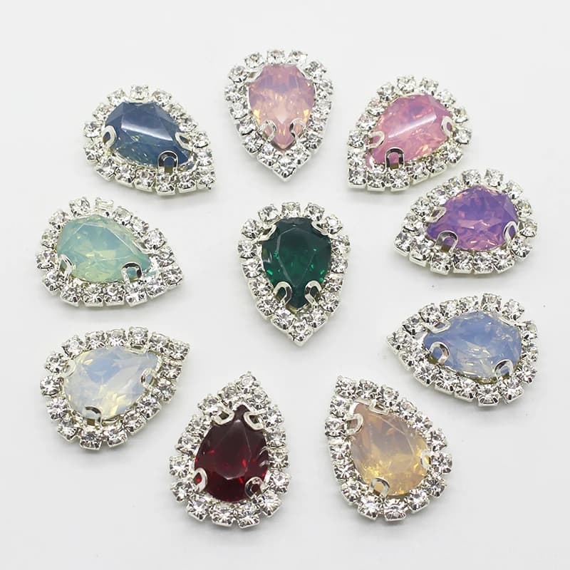 Boutons de décoration de mariage en strass, 10 pièces/lot, 15x20mm, ruban de fleur à cheveux Diy, accessoires de décoration pour embellissement de mariage