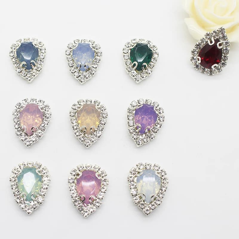Boutons de décoration de mariage en strass, 10 pièces/lot, 15x20mm, ruban de fleur à cheveux Diy, accessoires de décoration pour embellissement de mariage