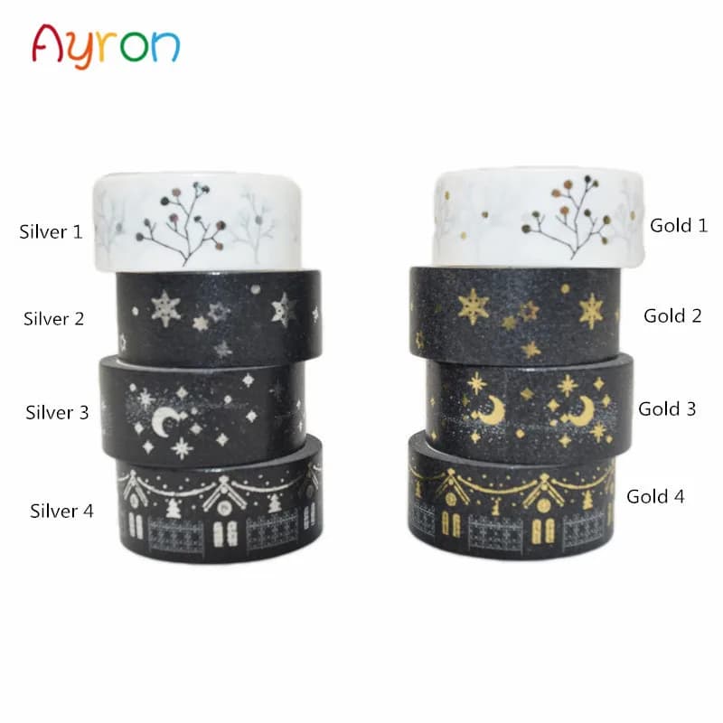 1 rouleau de ruban adhésif Washi avec étoiles dorées et argentées, ruban adhésif pour scrapbooking, bricolage, autocollants de bureau, design personnalisé