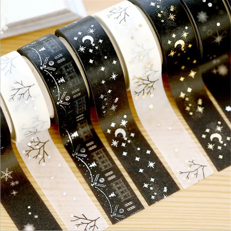 1 rouleau de ruban adhésif Washi avec étoiles dorées et argentées, ruban adhésif pour scrapbooking, bricolage, autocollants de bureau, design personnalisé