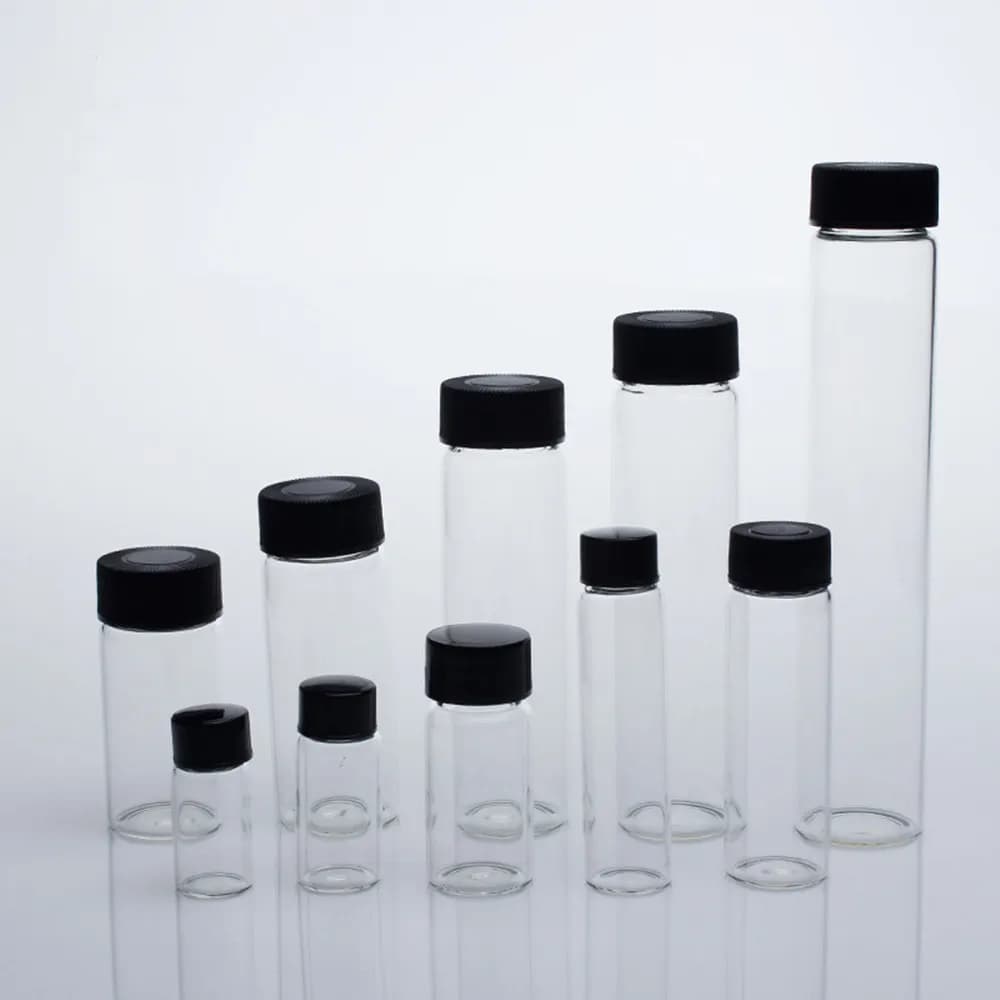 Flacons d'échantillons en verre transparent de 3 ml à 50 ml, flacons d'huile essentielle, flacons de laboratoire, récipients pour chimie