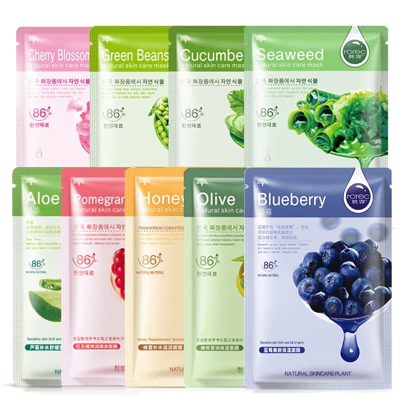Masque Facial Hydratant aux Fruits et Plantes Naturelles, Soin de la Peau, Contrôle de l'Huile, Myrtille, Concombre, Grenade, Fruit, Efficacité