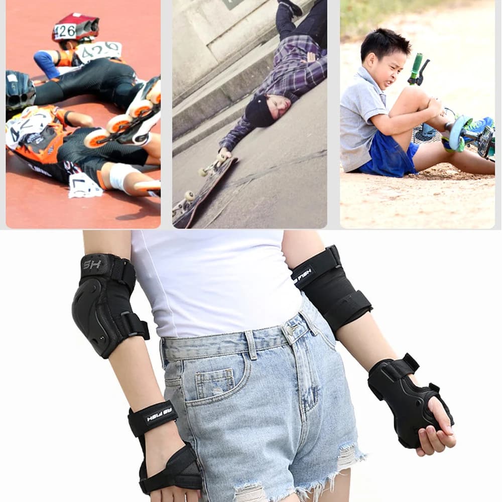 Protège-poignets pour enfants et adultes, équipement de protection complet pour patins à roulettes, genouillères, équitation, Skateboard, Sports de glace, 6 pièces/ensemble