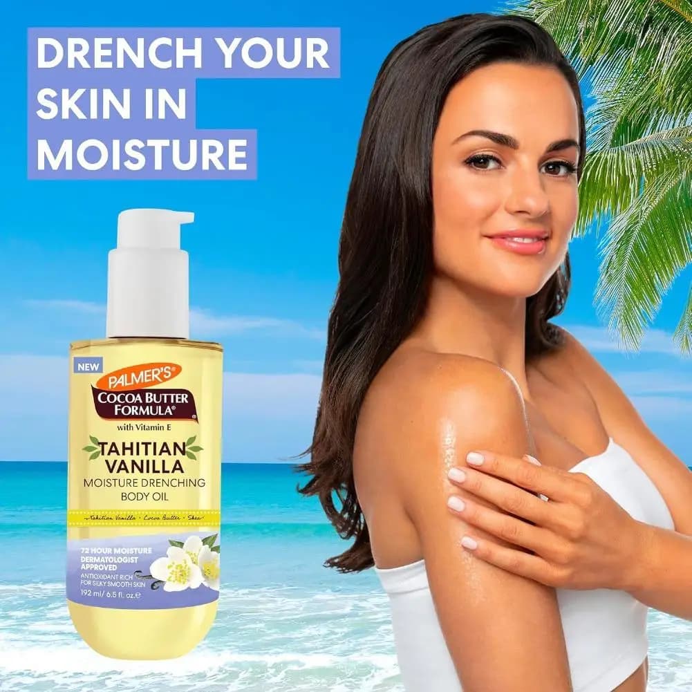 Huile Corporelle Hydratante Palmer's Tahitian Vanilla à la Vitamine E, Hydratation Longue Durée, Antioxydante, Répare la Barrière Cutanée