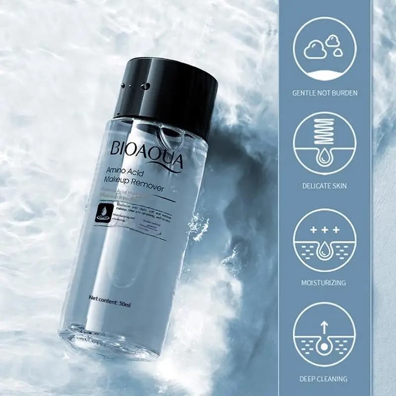 Démaquillant Bioaqua 50ML – Liquide Nettoyant Visage Facile à Utiliser, Doux pour les Lèvres et les Yeux, Soin de la Peau, Format Voyage, Rafraîchissant pour le Visage