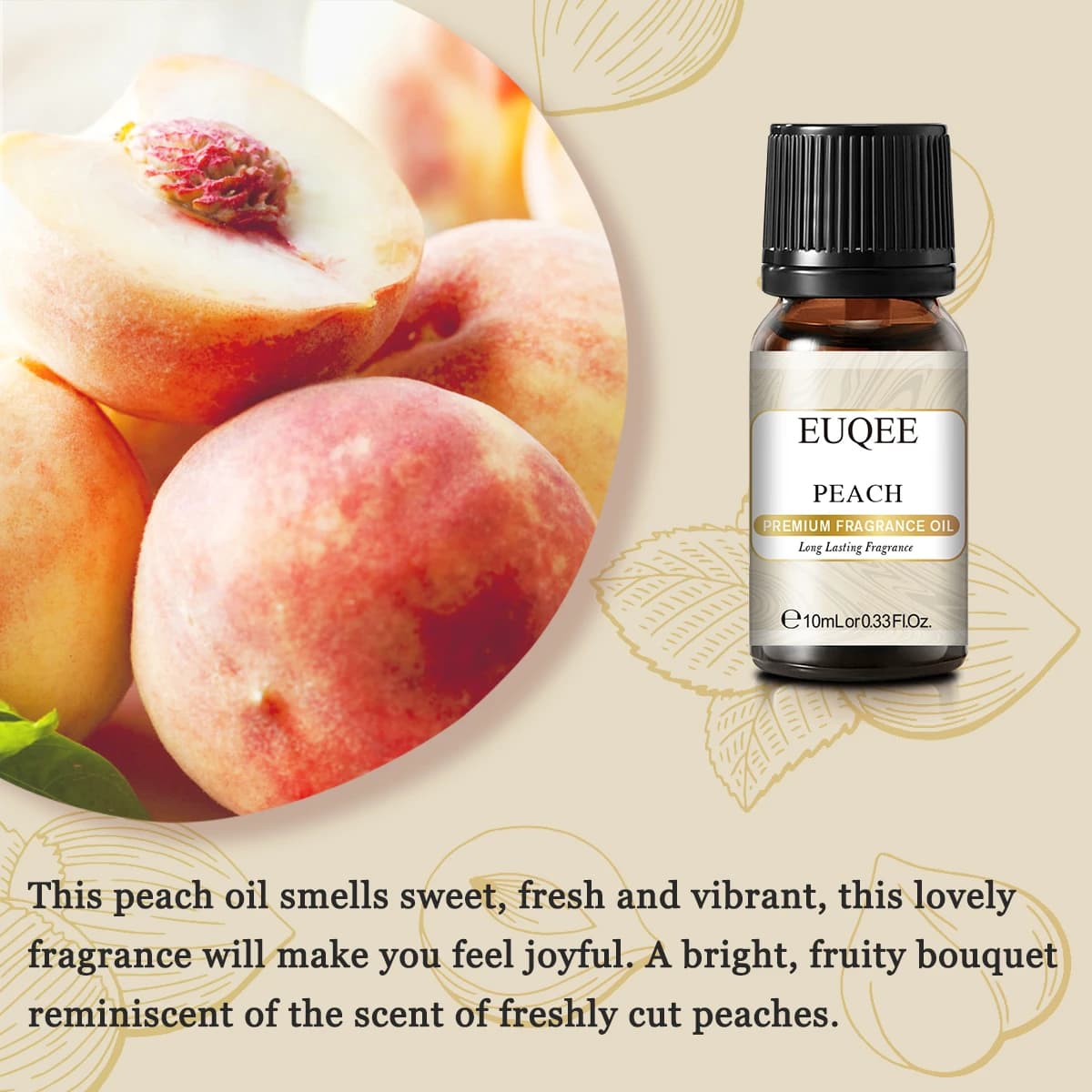 EUQEE 10ML 10ML huile parfumée de fruits sucrés pour l'aromathérapie, fabrication de bougies, savon bricolage, pomme, mangue, fraise, cerise, noix de coco, pêche