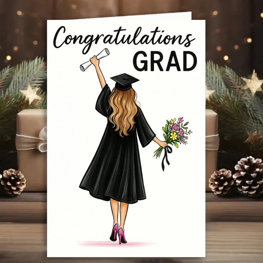 1 élégante carte de félicitations pour la remise des diplômes, avec un motif floral et le texte « Félicitations pour la remise des diplômes »