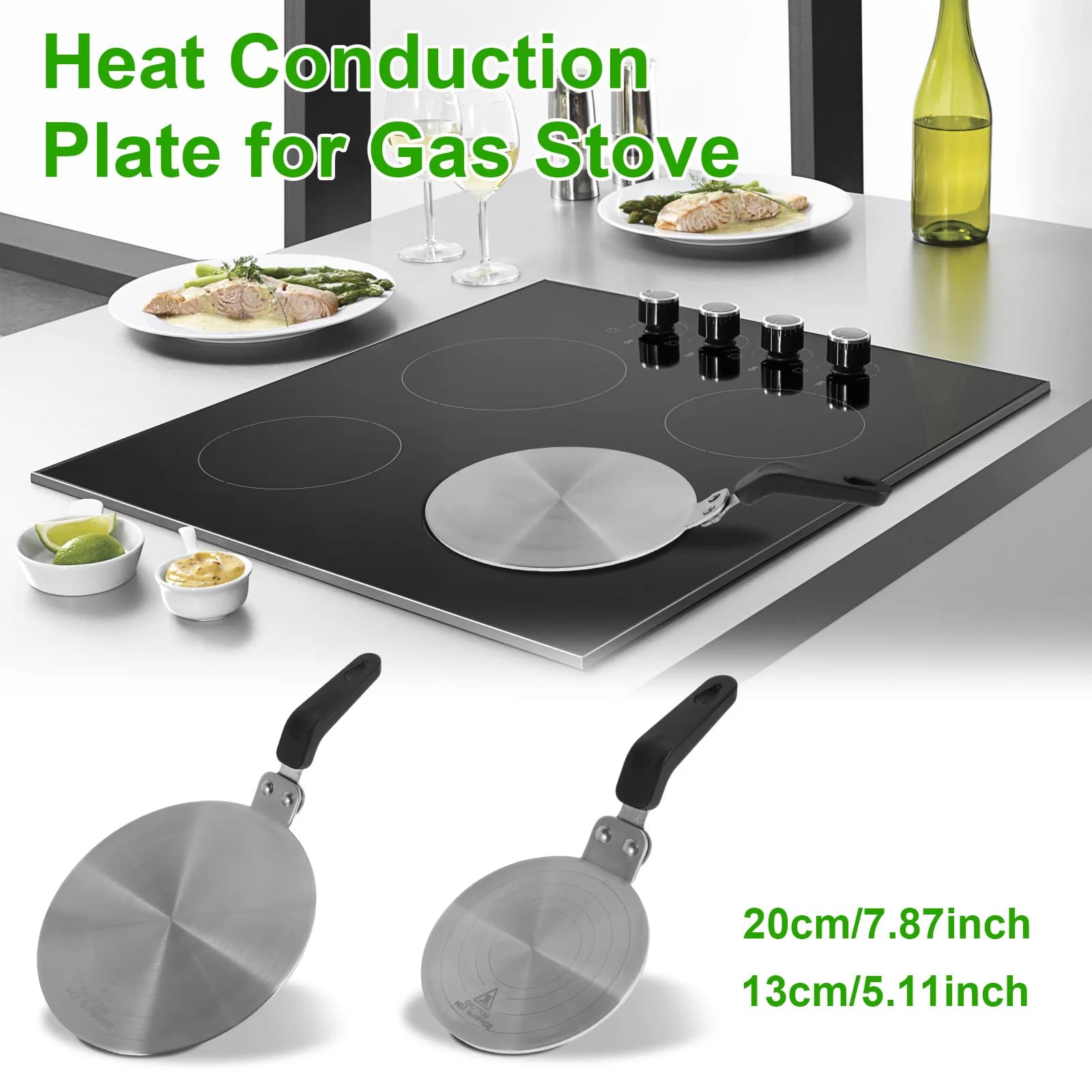 Plaque de diffuseur de chaleur, plaque d'adaptation d'induction en acier inoxydable 13cm/20cm, diffuseur de chaleur rond, ustensiles de cuisine, poêle, diffuseur d'induction de chaleur