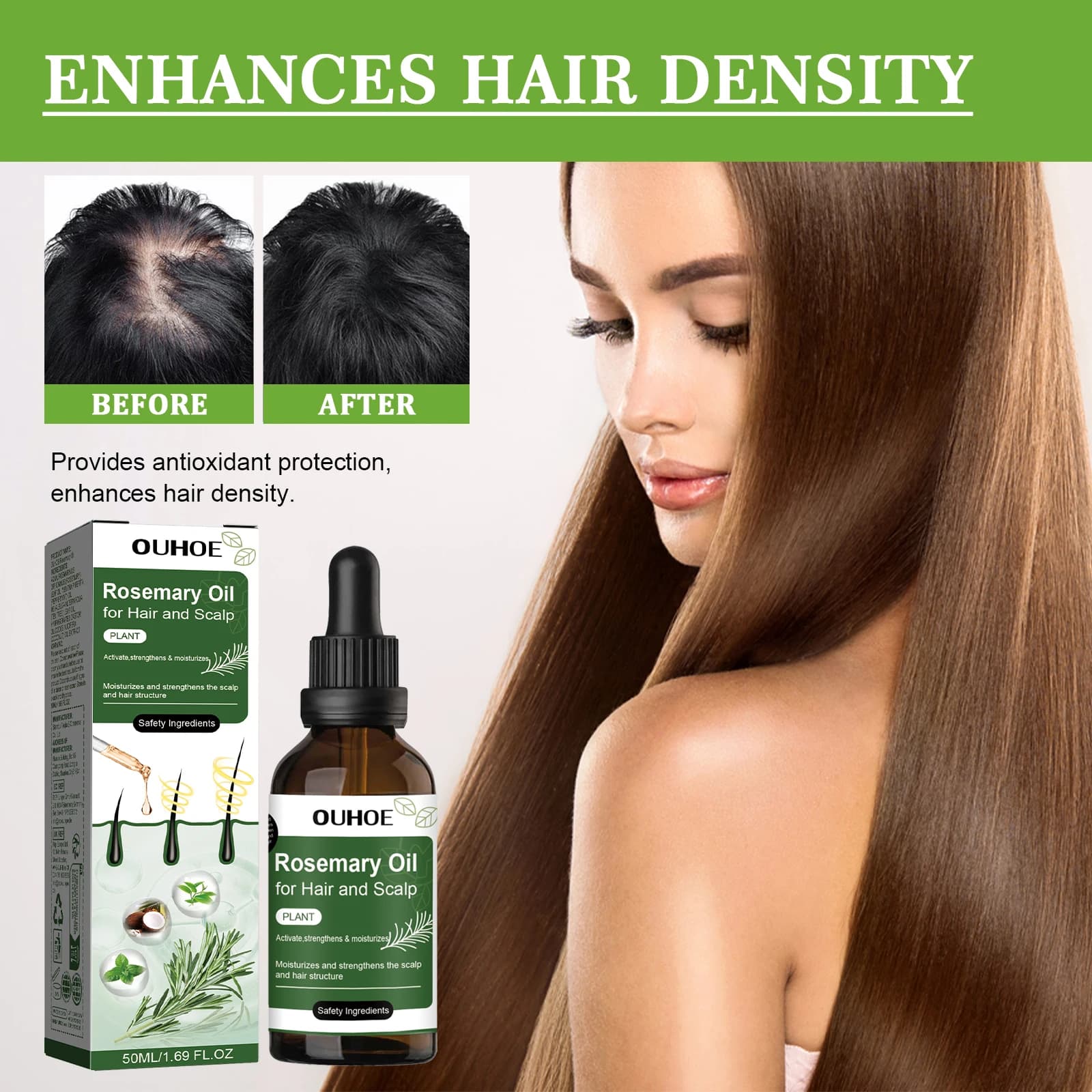 Huile Essentielle de Romarin pour Soins Capillaires Anti-Chute, Nourrissante et Fortifiante