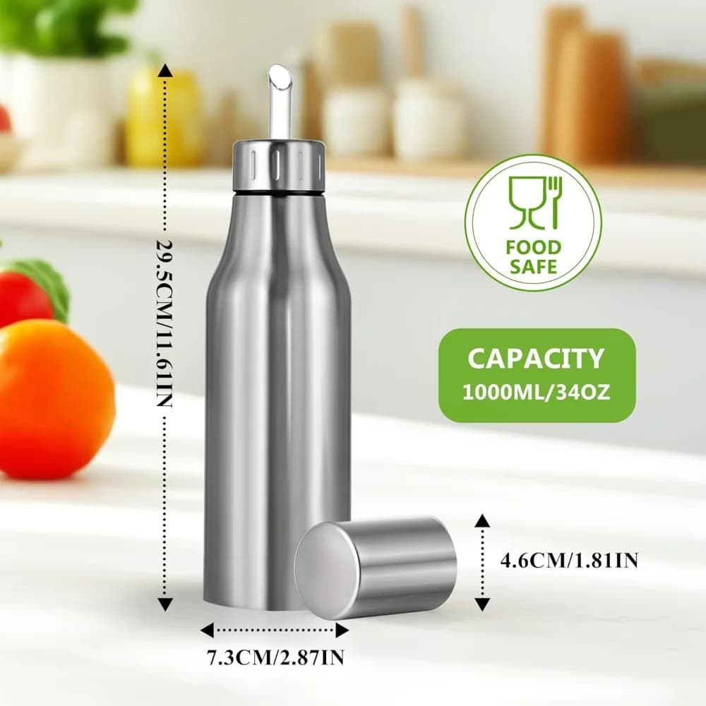 Bouteille distributrice d'huile en acier inoxydable, carafe d'huile d'olive anti-fuite pour une cuisine, une huile d'olive et des liquides de cuisine