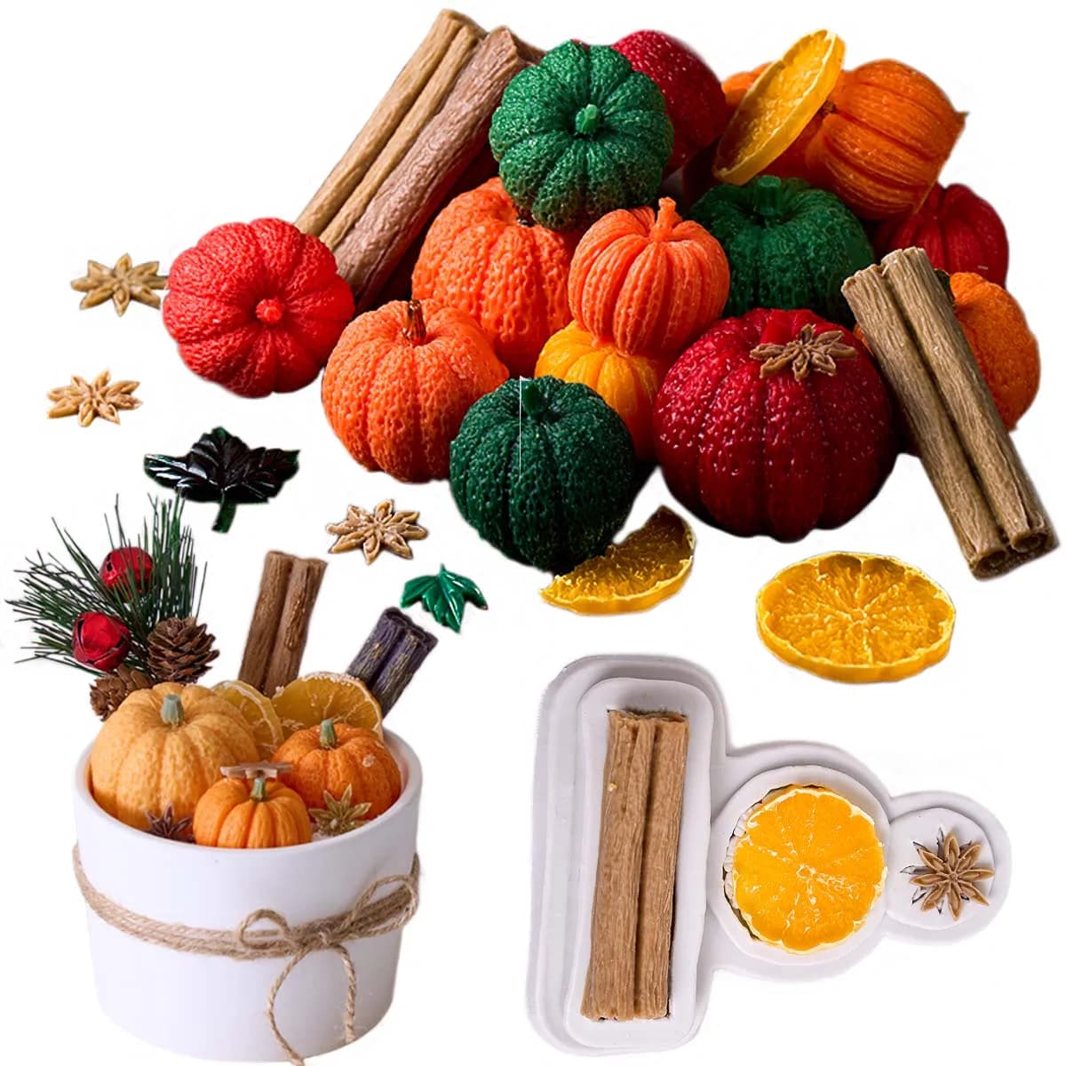 Moule en Silicone pour bougie d'automne, bricolage fait à la main, citron, cannelle, étoile, anis, noix, citrouille, plâtre, résine, gâteau au chocolat, fournitures de décoration