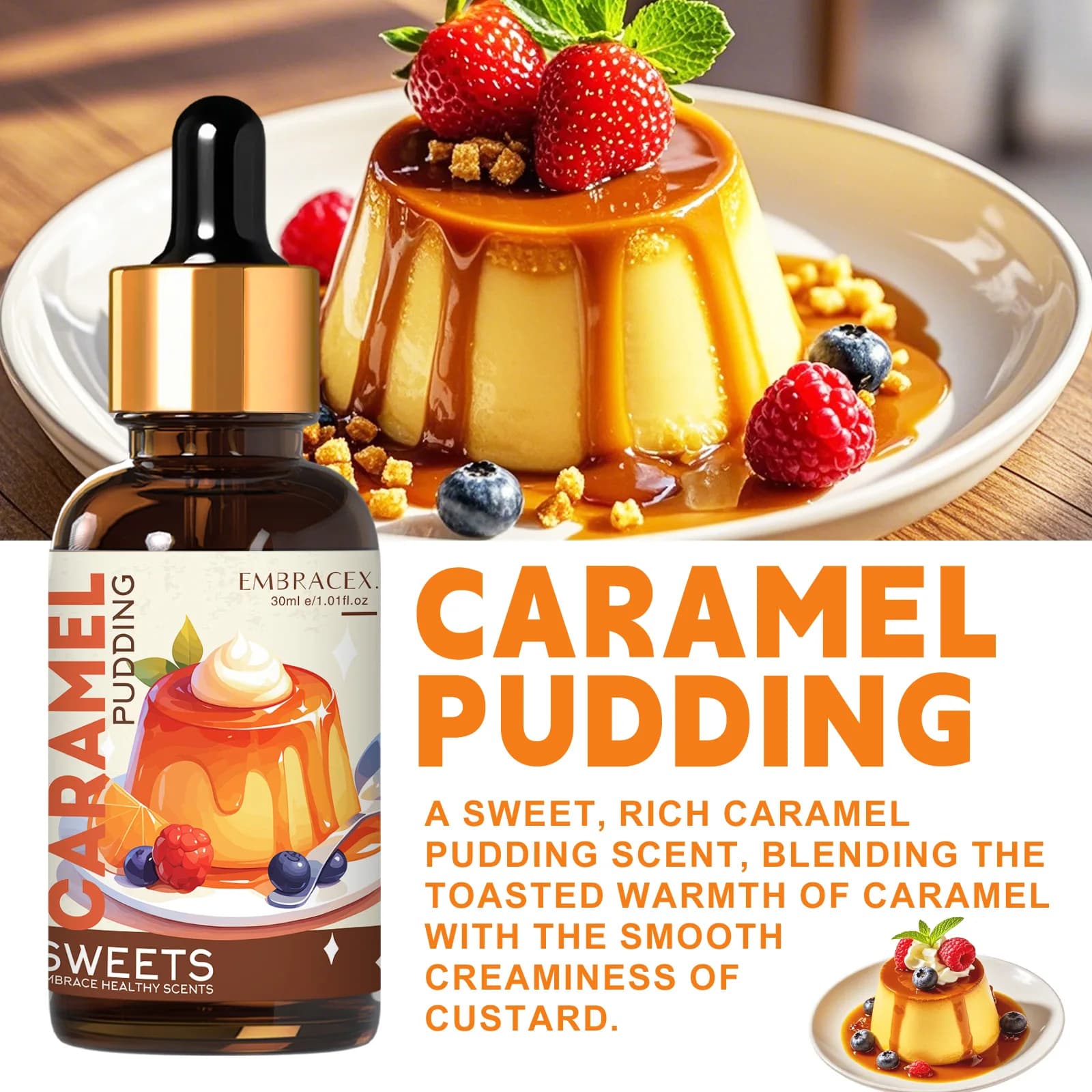 Huile essentielle de pudding au caramel, 30ml, parfum alimentaire, désodorisant pour voiture, pour diffuseurs, cadeau pour amis, aromathérapie