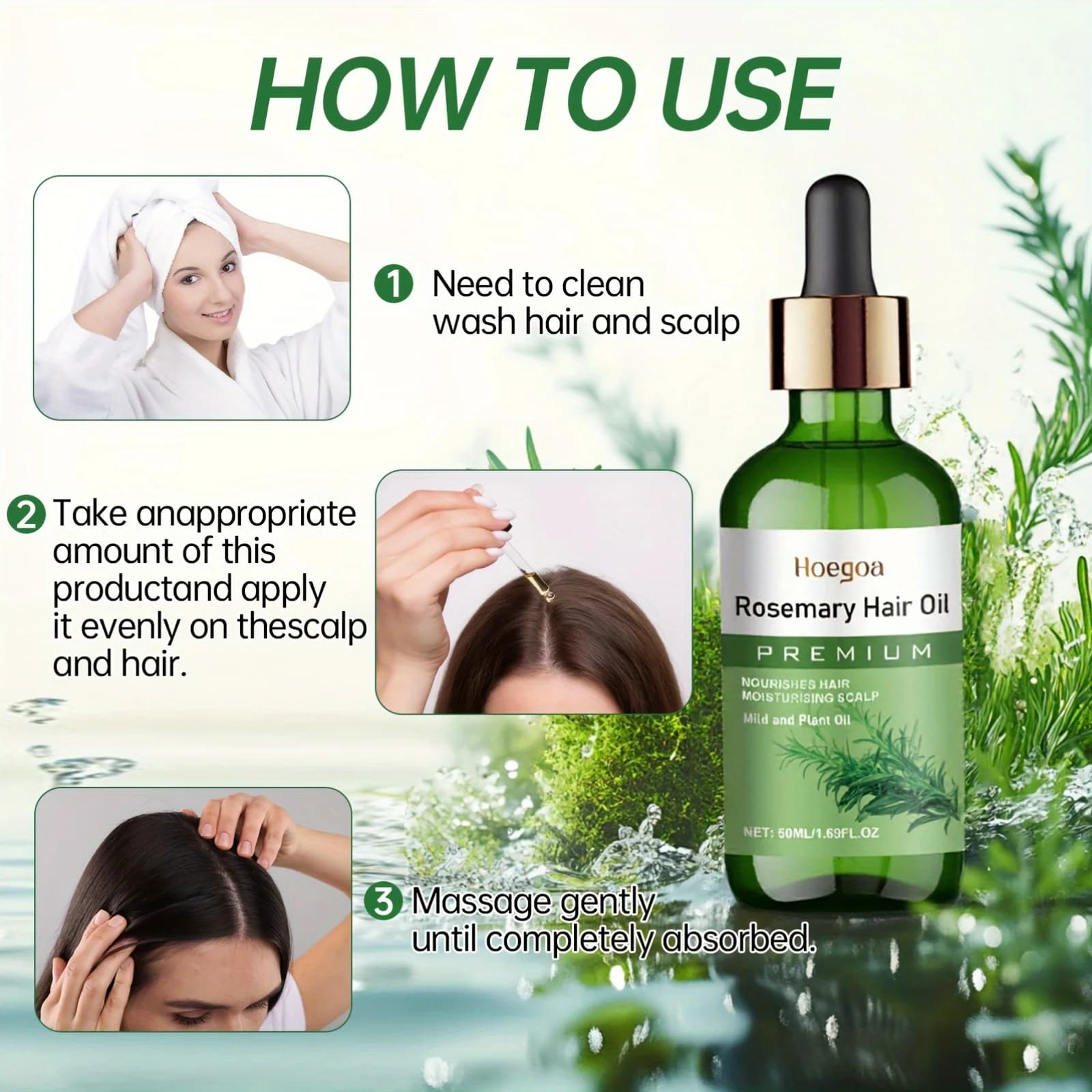 Huile capillaire à la rosemaine 50 ml, contient de la graisse de batana et de la graisse de ricin, nourrissante, hydratante, lissante, anti-chute de cheveux, repousse rapide, cheveux épais