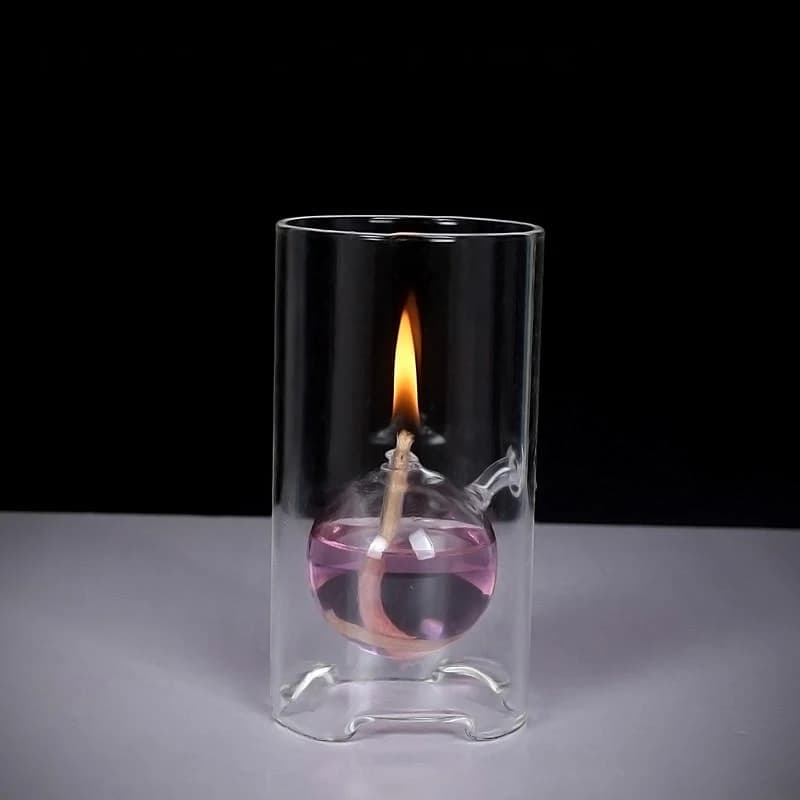Lampe à huile cheminée verre clair brûleur à huile coupe-vent résistant à la chaleur abat-jour Portable bougeoir pour Bar salle à manger pas de carburant
