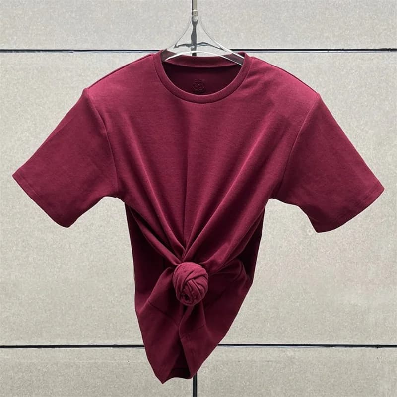 T-shirt femme 2025 été nouveau haut à manches courtes tricoté élastique fleur 3D décoré col rond pull pur coton haut court