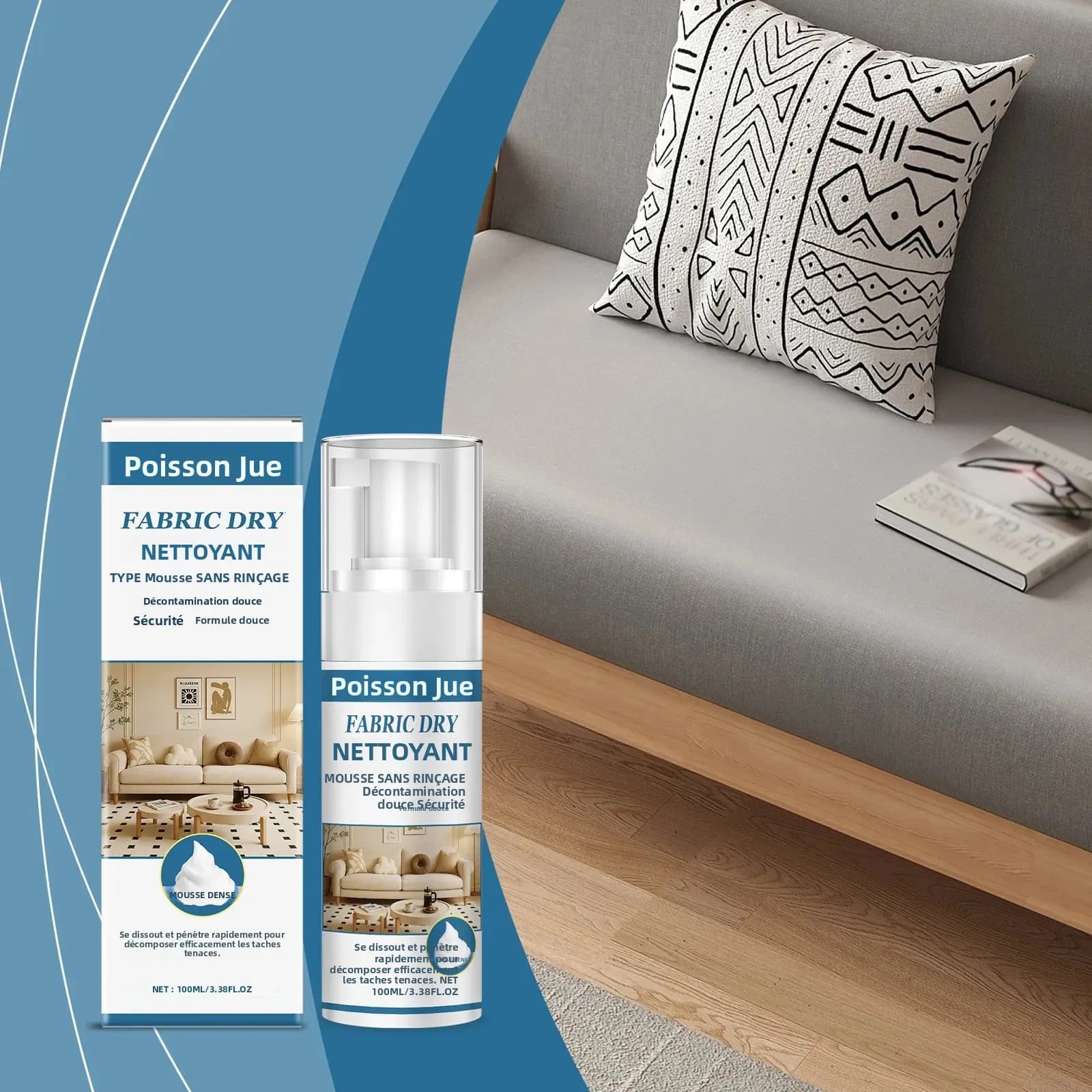 Spray nettoyant pour canapé en tissu, puissant détachant pour le nettoyage domestique, idéal pour le salon, les coussins de canapé, les oreillers, les tapis et les tissus d'ameublement, nettoyage en p