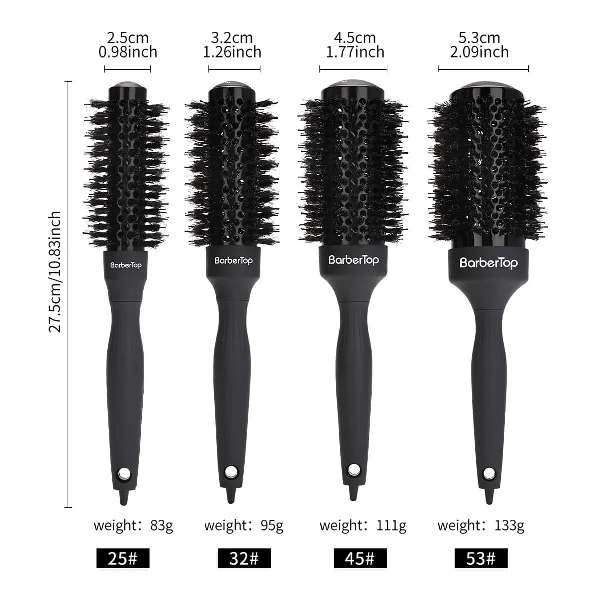 Poignée ronde brosse roulante droite sergé peigne à cheveux baril rond