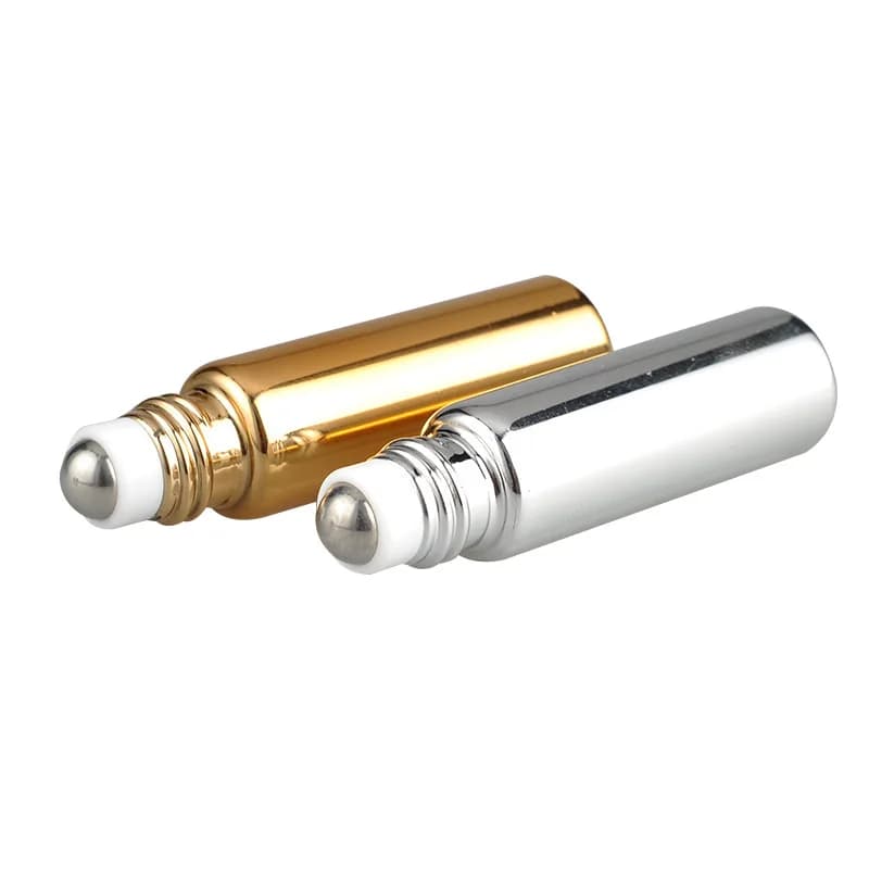 Flcopropriété Roll-On en Verre avec Boule en Acier Inoxydable pour sexuellement, Crème pour les Yeux, Huile Essentielle, Voyage HI, 10ml, Or, Argent, Noir