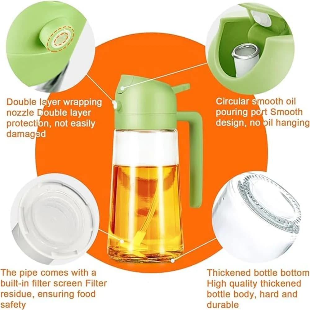 Flacon pulvérisateur d'huile et verseur 2 en 1 avec contrôle précis – Distributeur d'huile de cuisine portable pour la cuisson, la salade, la pâtisserie et le grillades