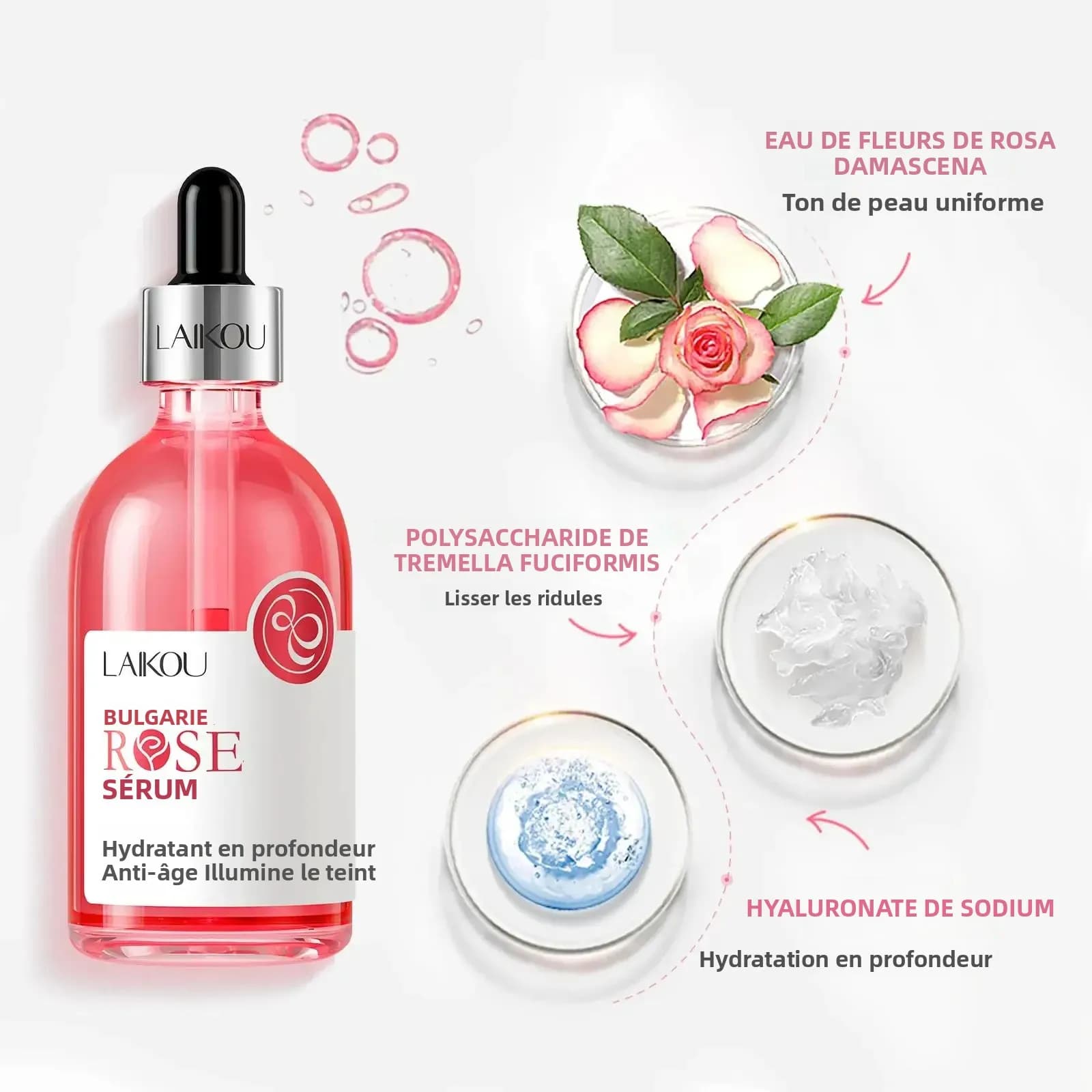 Sérum visage Anti-âge suisse 100ml VC Niacinamide acide hyaluronique de rose musquée extrait de myrtille pour éclaircir et hydrater la peau