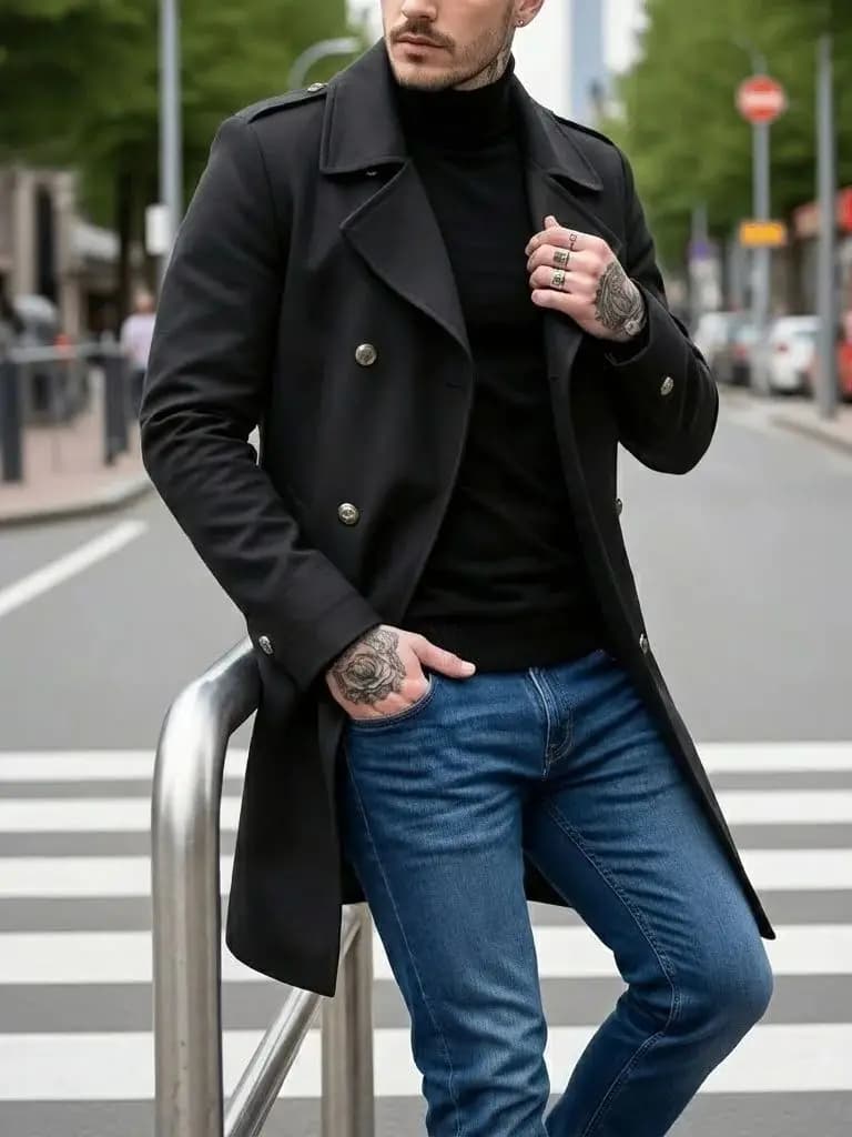 Veste-manteau à feuilles pour hommes début d'automne Plus laine épaisse